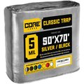 Core Tarps 70 ft L x 0.5 mm H x 50 ft W 5 Mil Tarp, Silver/Black, Polyethylene CT-501-50X70